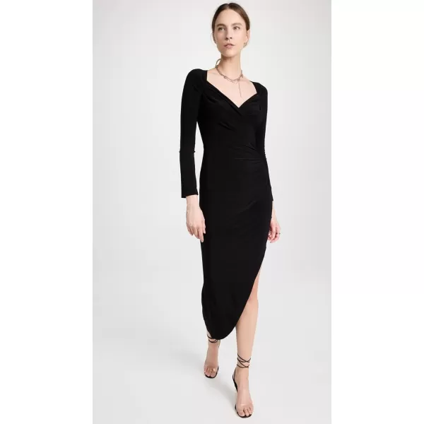 Norma Kamali Womens Long Sleeve Sweetheart Side Drape GownBlack