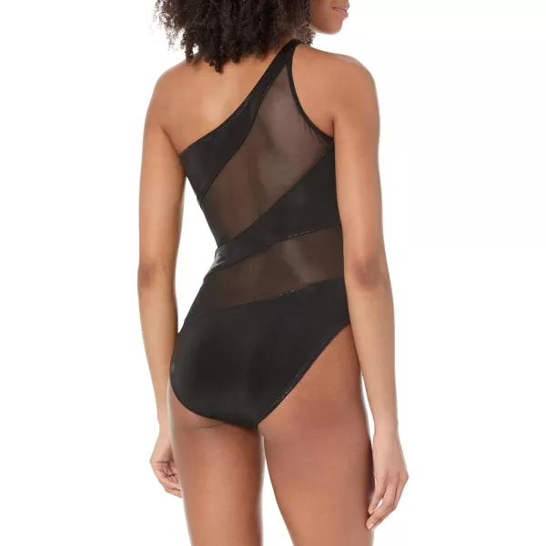 Norma Kamali Womens Snake Mesh Mio One Piece SwimsuitBlackBlack MeshLame