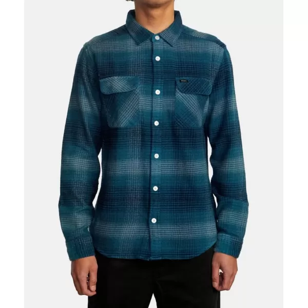 RVCA Mens Thatll Work Flannel Long Sleeve Woven ShirtBalanceHorizon Blue