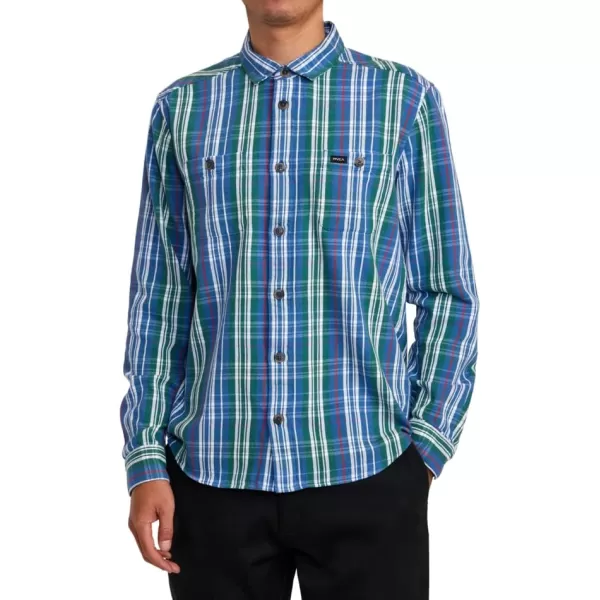 RVCA Mens Thatll Work Flannel Long Sleeve Woven ShirtOlympian Blue Coupled