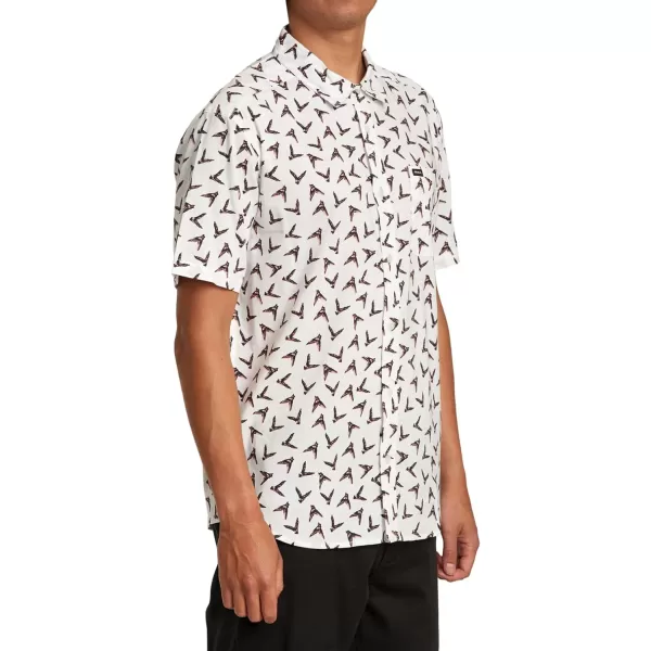 RVCA Mens Will Travel Short Sleeve ShirtAntique White Legend amp Mana