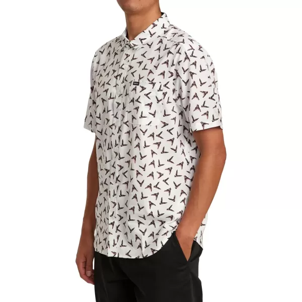 RVCA Mens Will Travel Short Sleeve ShirtAntique White Legend amp Mana