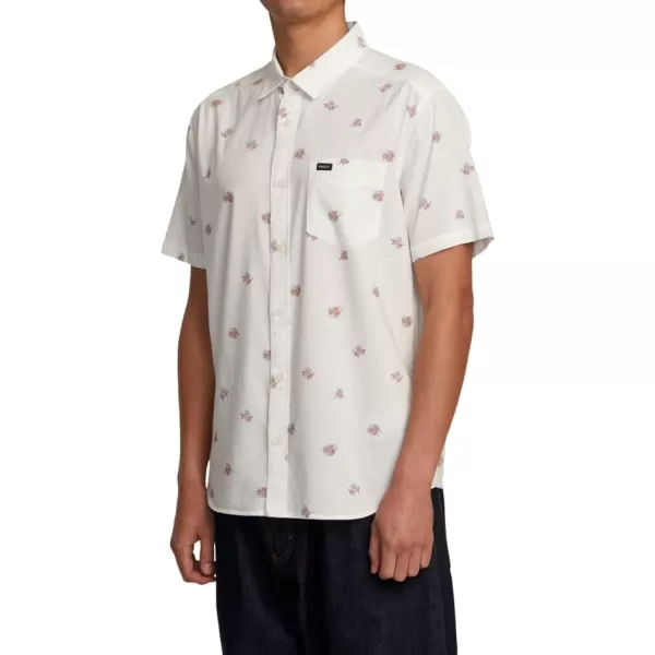 RVCA Mens Will Travel Short Sleeve ShirtAntique White Morning Glory