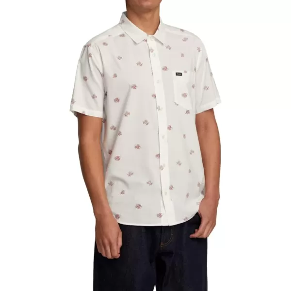 RVCA Mens Will Travel Short Sleeve ShirtAntique White Morning Glory