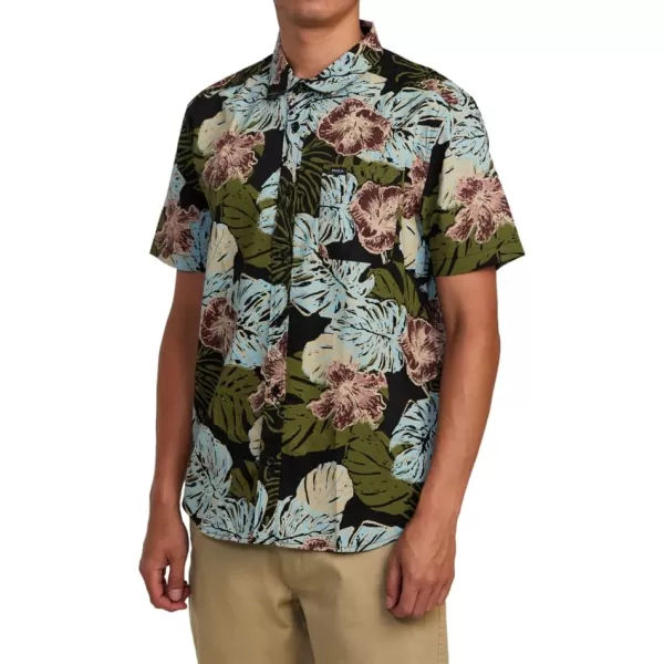 RVCA Mens Will Travel Short Sleeve ShirtBlack Monstera 20