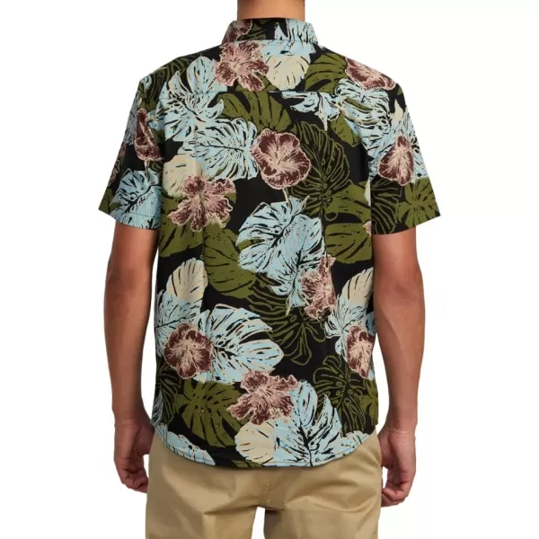 RVCA Mens Will Travel Short Sleeve ShirtBlack Monstera 20