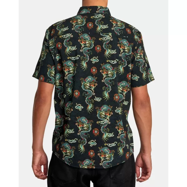 RVCA Mens Will Travel Short Sleeve ShirtBlack Neon Dragon