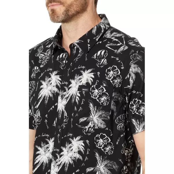 RVCA Mens Will Travel Short Sleeve ShirtBlack Tropic Winds