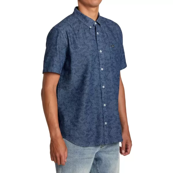 RVCA Mens Will Travel Short Sleeve ShirtDenim Neon Dragon Denim