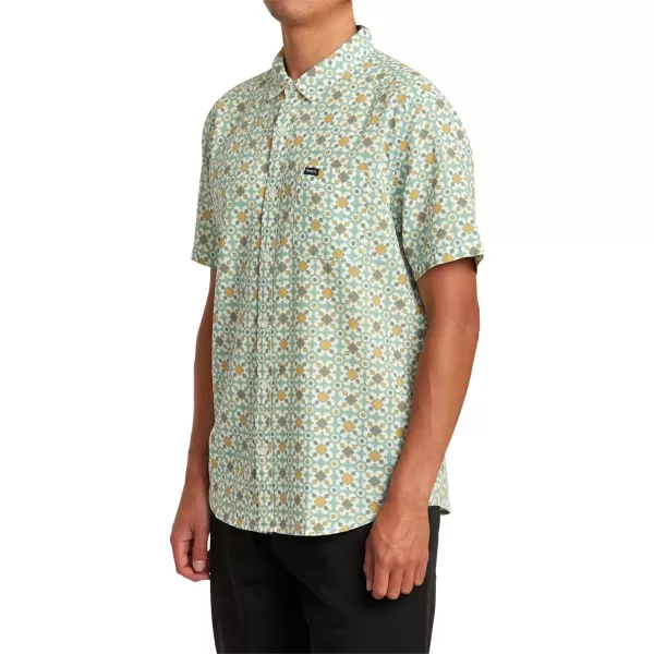 RVCA Mens Will Travel Short Sleeve ShirtGreen Haze Vacationist