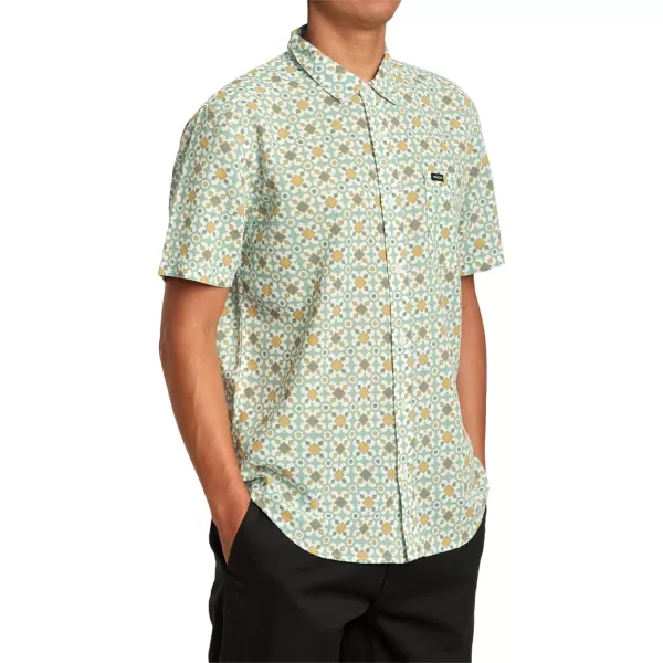 RVCA Mens Will Travel Short Sleeve ShirtGreen Haze Vacationist