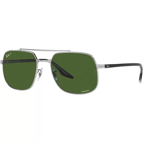 RayBan RB3699 Square SunglassesSilverDark Green Polarized