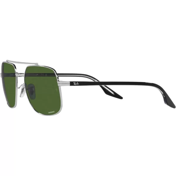 RayBan RB3699 Square SunglassesSilverDark Green Polarized