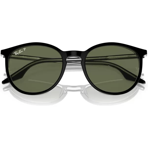 RayBan Rb2204 Round SunglassesBlack on TransparentGreen Polarized