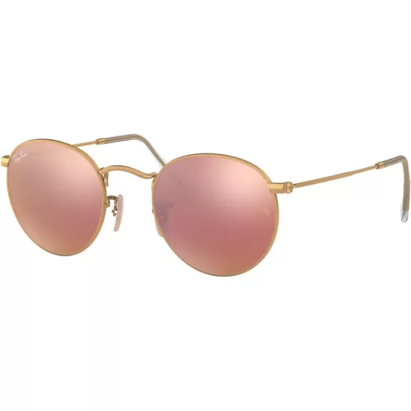 RayBan Rb3447 Round Metal SunglassesMatte GoldLight Brown Mirrored Pink