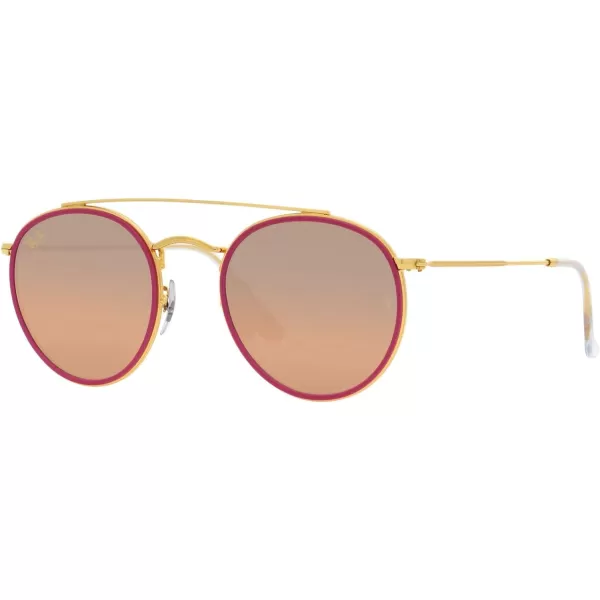 RayBan Womens Rb3647n Double Bridge Round SunglassesLegend GoldPink Mirrored Gradient Grey