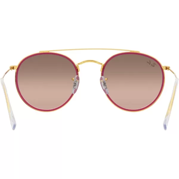 RayBan Womens Rb3647n Double Bridge Round SunglassesLegend GoldPink Mirrored Gradient Grey