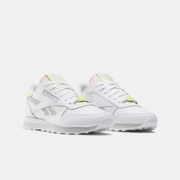 Reebok Womens Classic Leather SneakerFootwear WhitePure Grey 2Acid Yellow