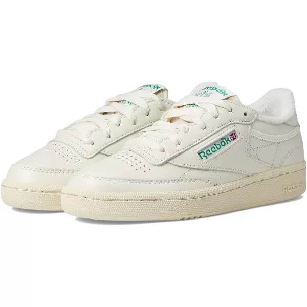 Reebok Womens Club C 85 Vintage Walking ShoeChalkAlabasterGlen Green