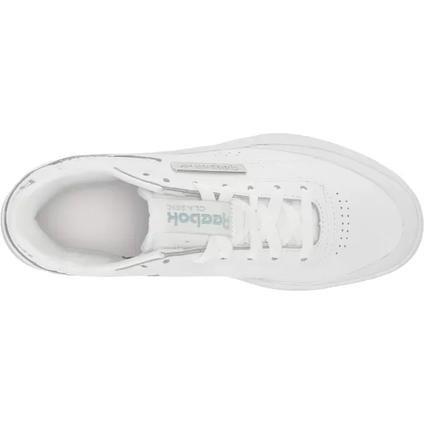 Reebok Womens Club C Double Geo SneakerWhiteSeaside GreySilver Metallic