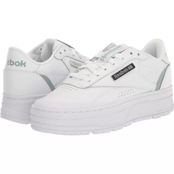 Reebok Womens Club C Double Geo SneakerWhiteSeaside GreySilver Metallic