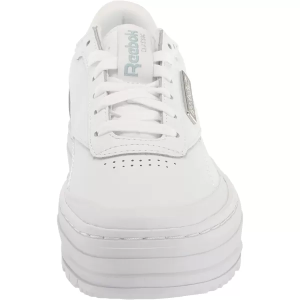 Reebok Womens Club C Double Geo SneakerWhiteSeaside GreySilver Metallic