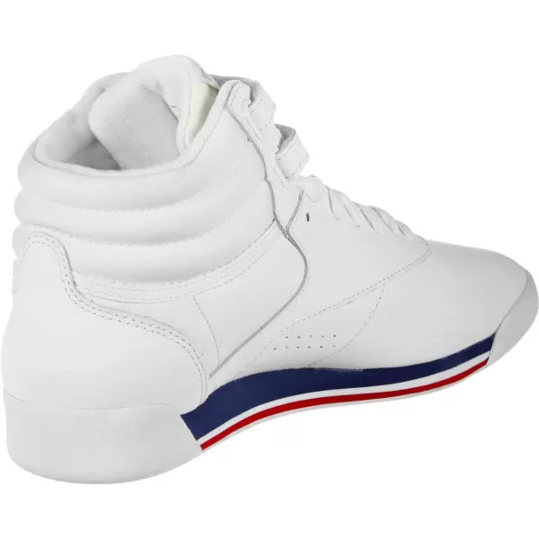 Reebok Womens Freestyle Hi High Top SneakerWhite Retro White Bunker Blue Primal Red Skull Grey 0