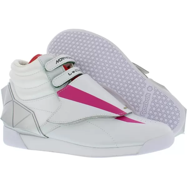 Reebok Womens Freestyle Hi High Top SneakerWhiteCharged PinkSilver Metallic