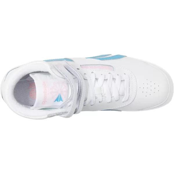 Reebok Womens Freestyle Hi High Top SneakerWhitePink GlowRadiant Aqua