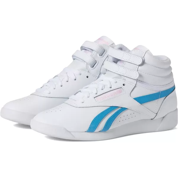 Reebok Womens Freestyle Hi High Top SneakerWhitePink GlowRadiant Aqua