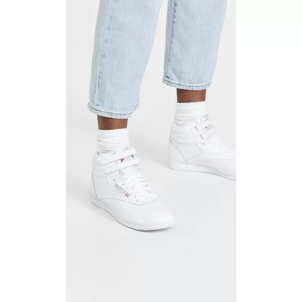 Reebok Womens Freestyle Hi High Top SneakerWhiteSilver