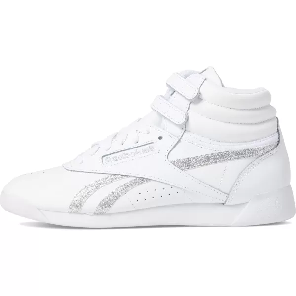 Reebok Womens Freestyle Hi High Top SneakerWhiteSilver Metallic