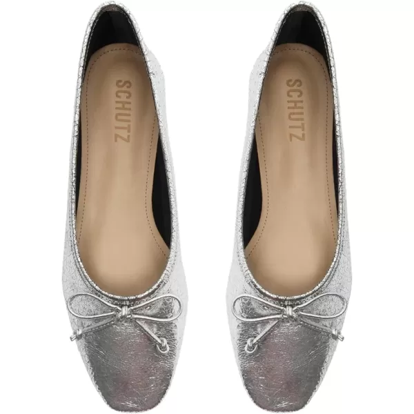 SCHUTZ Womens Ballerina Arissa Bow Leather FlatSilver