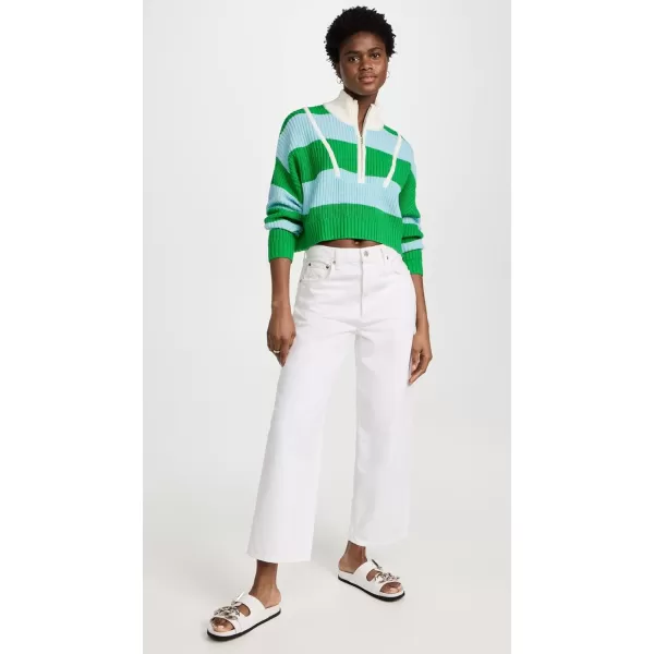 STAUD Womens Cropped Hampton SweaterGrassShallow Rugby Stripe