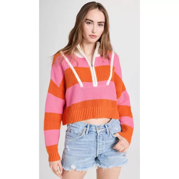 STAUD Womens Cropped Hampton SweaterPapayaPlumeria Rugby Stripe