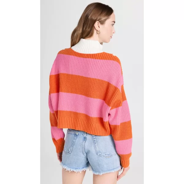 STAUD Womens Cropped Hampton SweaterPapayaPlumeria Rugby Stripe