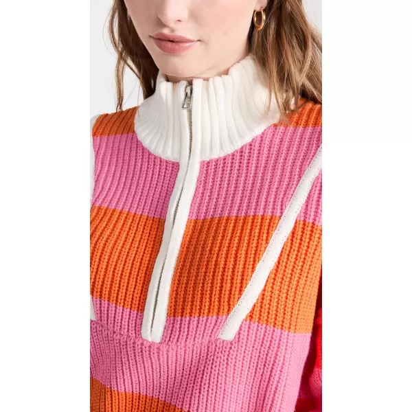 STAUD Womens Cropped Hampton SweaterPapayaPlumeria Rugby Stripe