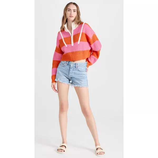 STAUD Womens Cropped Hampton SweaterPapayaPlumeria Rugby Stripe