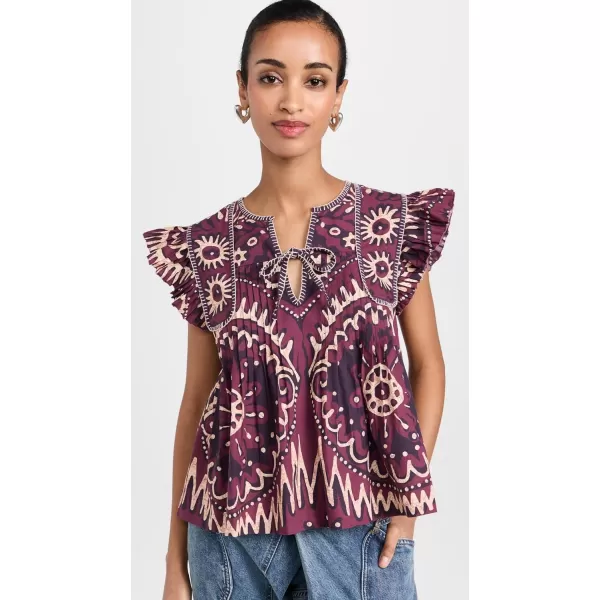 Sea Womens Charlough Print Flutter Sleeve BlouseMagenta