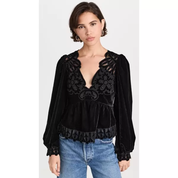 Sea Womens Dana Embroidery Velvet TopBlack