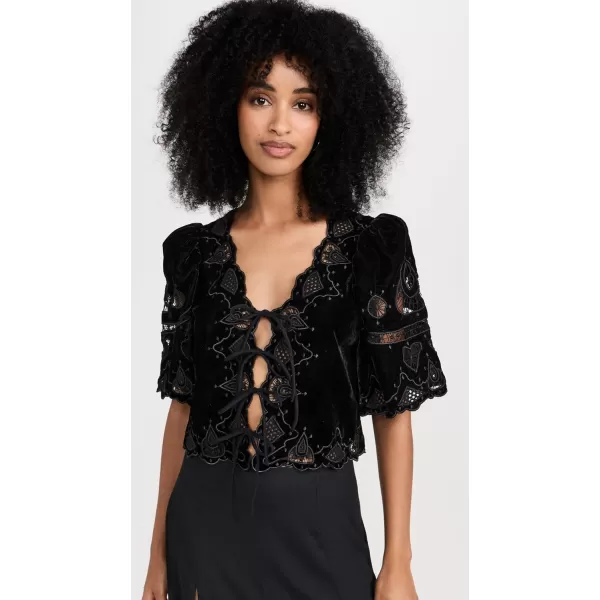 Sea Womens Eliana Embroidery Tie Front TopBlack