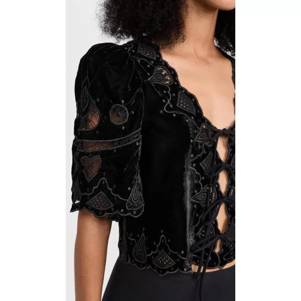 Sea Womens Eliana Embroidery Tie Front TopBlack