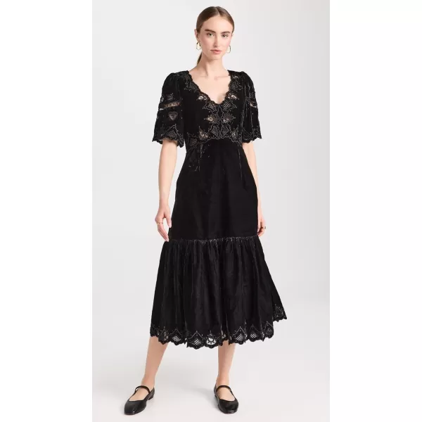 Sea Womens Eliana Embroidery V Neck DressBlack