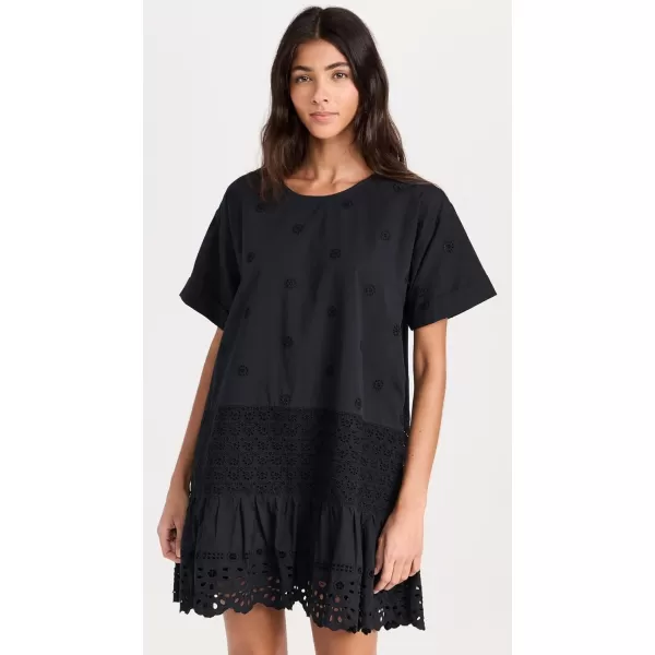 Sea Womens Elysse Embroidery Short Sleeve Tunic DressBlack