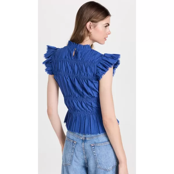 Sea Womens Greir Pleating Flutter Sleeve TopBlue