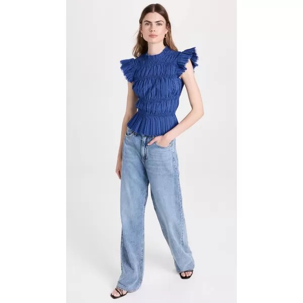 Sea Womens Greir Pleating Flutter Sleeve TopBlue