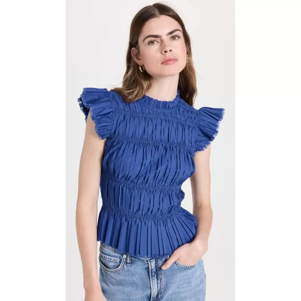 Sea Womens Greir Pleating Flutter Sleeve TopBlue