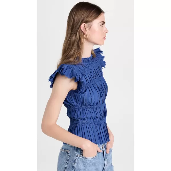 Sea Womens Greir Pleating Flutter Sleeve TopBlue