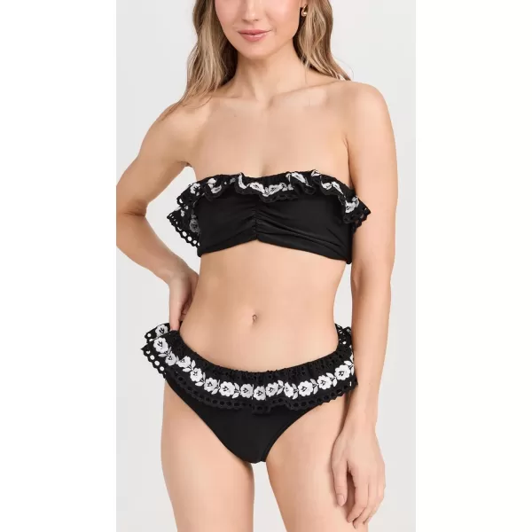 Sea Womens Katya Embroidered Ruffled Bikini BottomsBlack