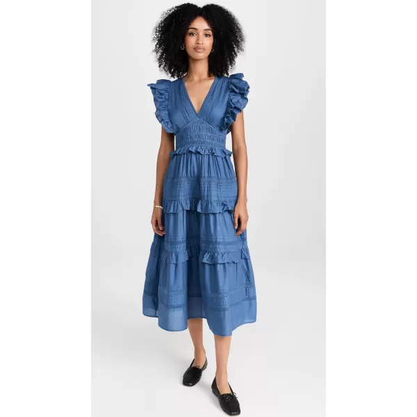 Sea Womens Loren Solid Cambric Flutter Sleeve DressBlue